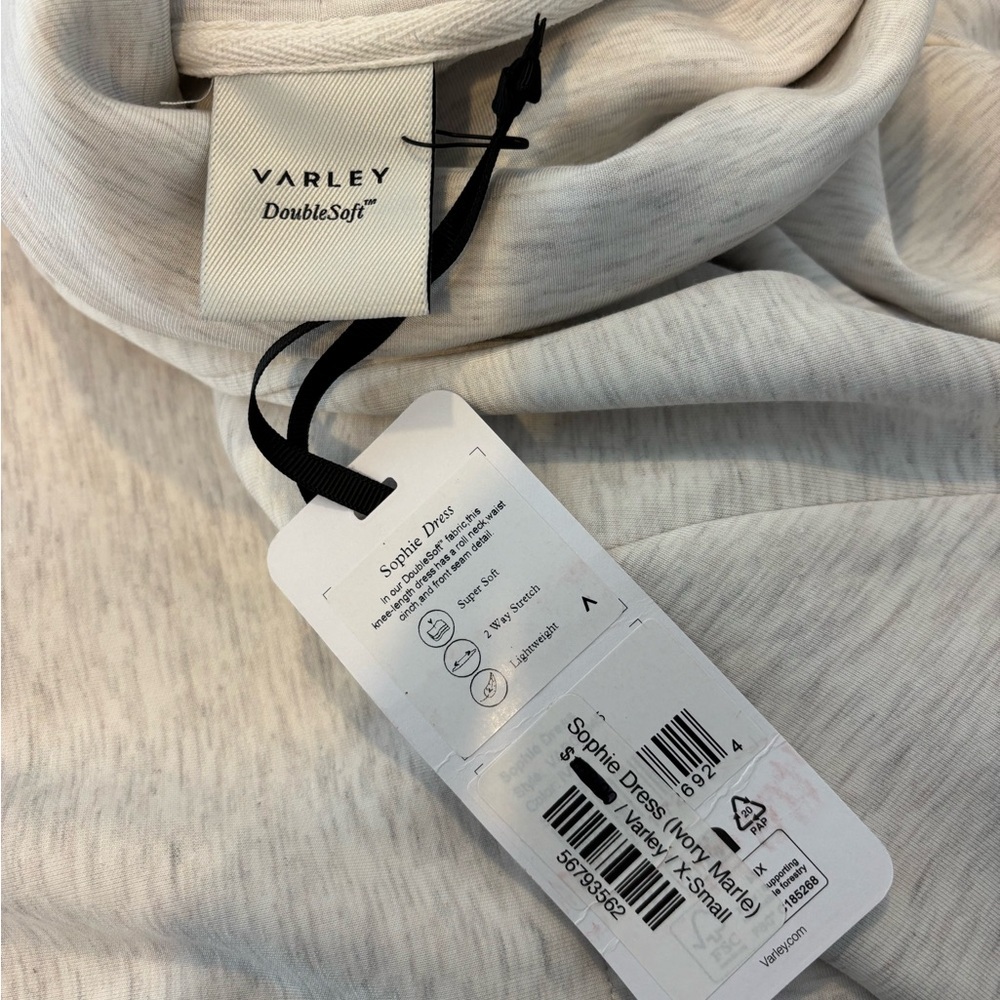 Varley Sophie Doublesoft Dress Ivory Marl Cowl neck Athleisure XS - Picture 10 of 11